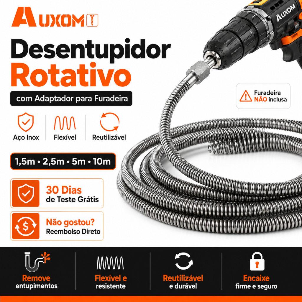 AUXOM Professional Rotary Plunger | With Drill Adapter | Stainless Steel Spring for Plumbing and Sinks