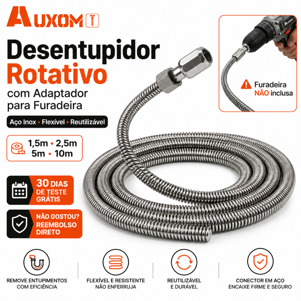 AUXOM Professional Rotary Plunger | With Drill Adapter | Stainless Steel Spring for Plumbing and Sinks