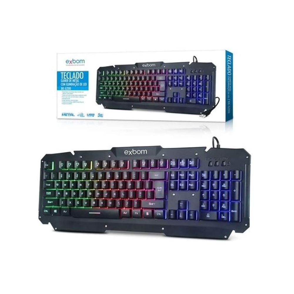 Teclado Gamer Rgb Led Exbom Bk-G200 de membrana e teclas plunger