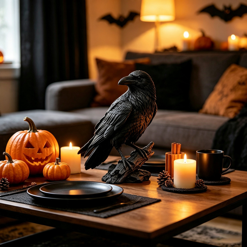 Realistic Black Crow Figurine Resin Raven Statue Halloween Decor Spooky Gothic Ornament for Home Office Bookshelf Tablet