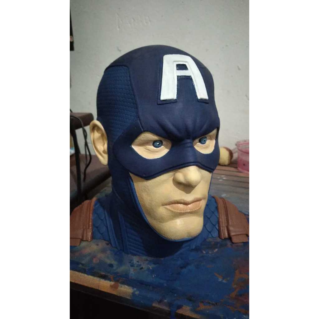 Busto Capitão América 3D Realista 35cm Marvel Pintado à Mão Colecionável Geek Decoração