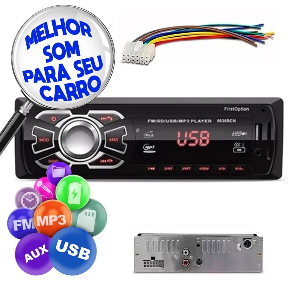 Rádio MP3 Automotivo Bluetooth USB SD FM Player Universal Para Todos Os Carros