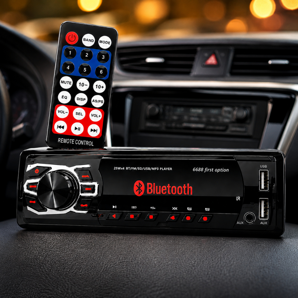 Som Automotivo Rádio Carro Pendrive 2 USB Bluetooth Cartão SD RCA Aceita Controle Longa Distância