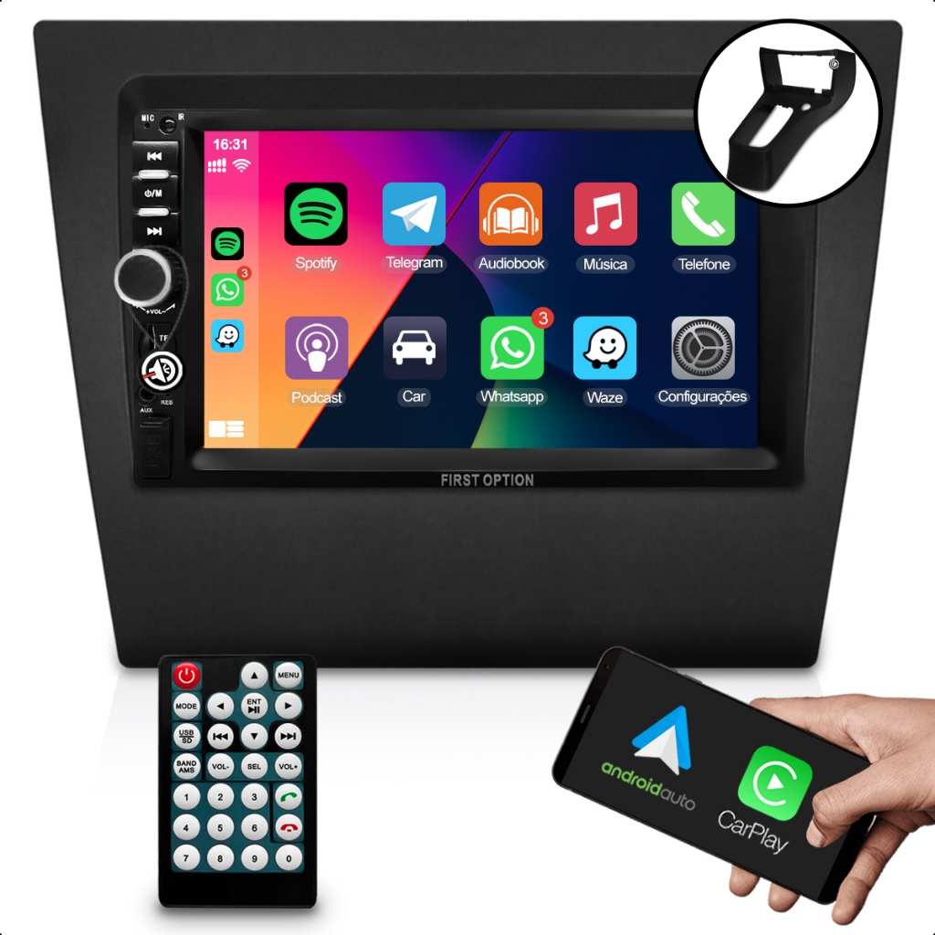 Multimidia MP5 Rádio 7 Polegadas 2 Din Bluetooth Carplay Android Auto Pen Drive RCA + Moldura Celta