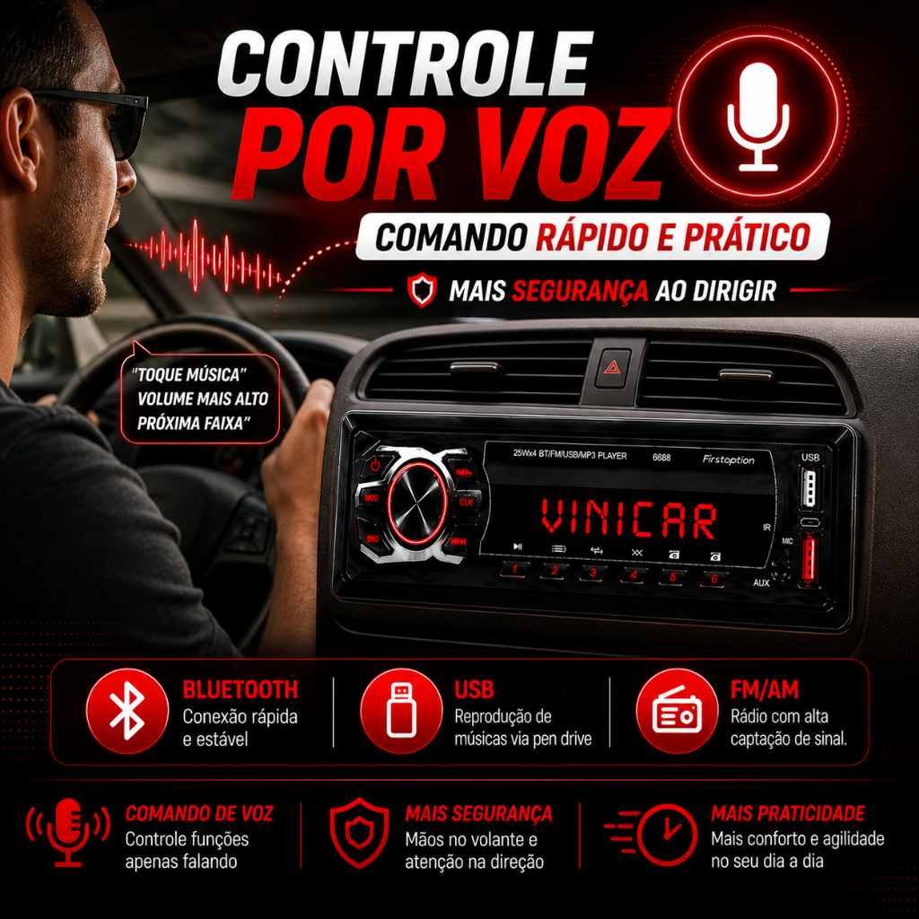 Rádio Bluetooth Carro Fm Som Automotivo 2 Usb Pendrive 4x25w