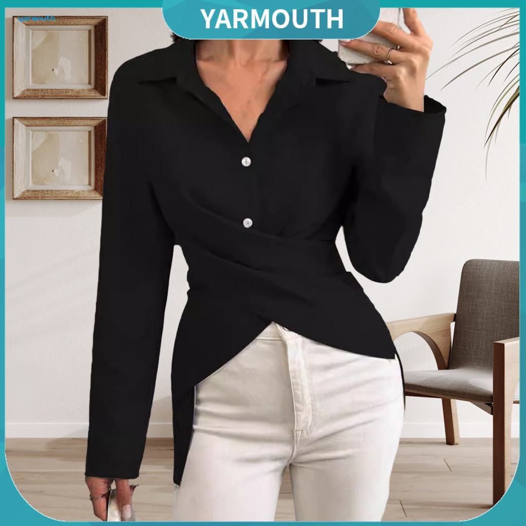 Breathable Women Blouse Shirt Tops Women’s Long Sleeve Lapel Single Breasted Button-up Solid Color Autumn Top Wear Lig