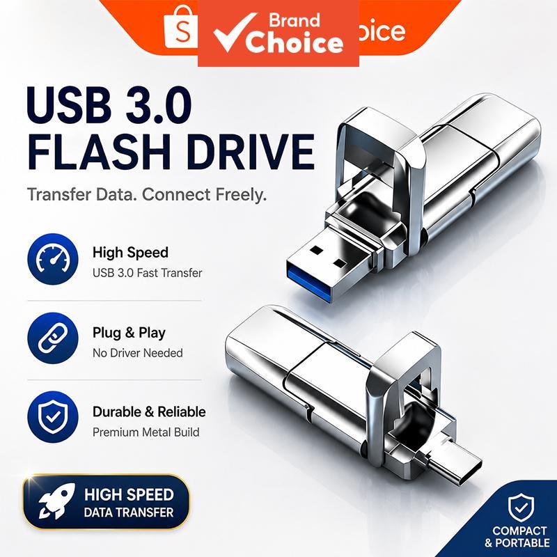 Pen drive USB 3.0 metálica criativa, 2 em 1 TYPE-C 32GB 64GB 128GB à prova d’água, pen drive para carro, compatível com