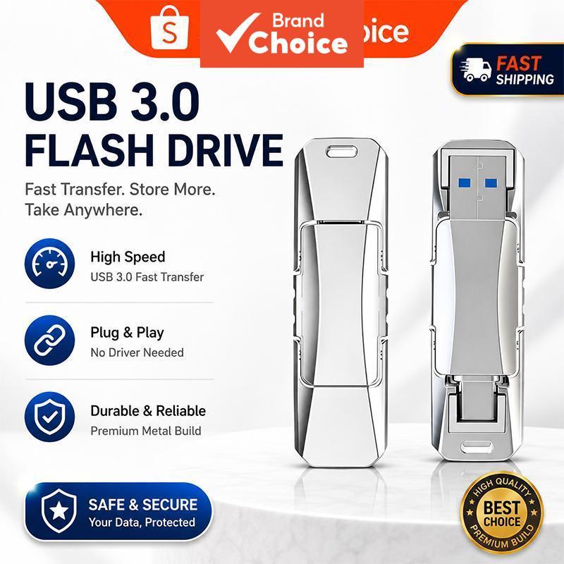 SomnAmbulist Pendrive Tipo-C de metal com dupla tampa flip 32GB 64GB 128GB USB 3.0 transferência rápida portátil para