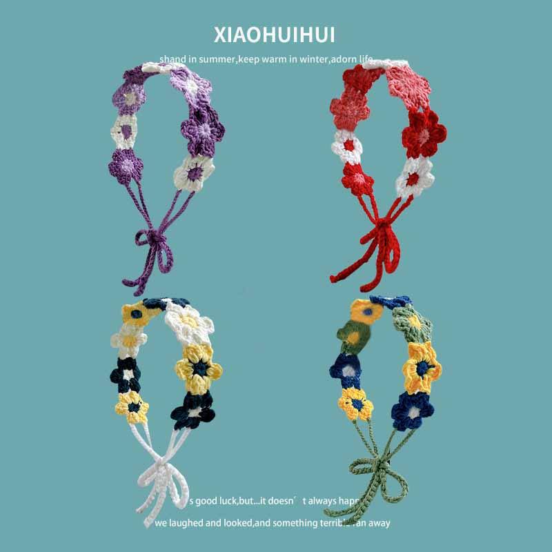Japonês Mori estilo grosso malha contraste cor flor bandana feminino mão-malha simples estilo elegante cabeça boné liter