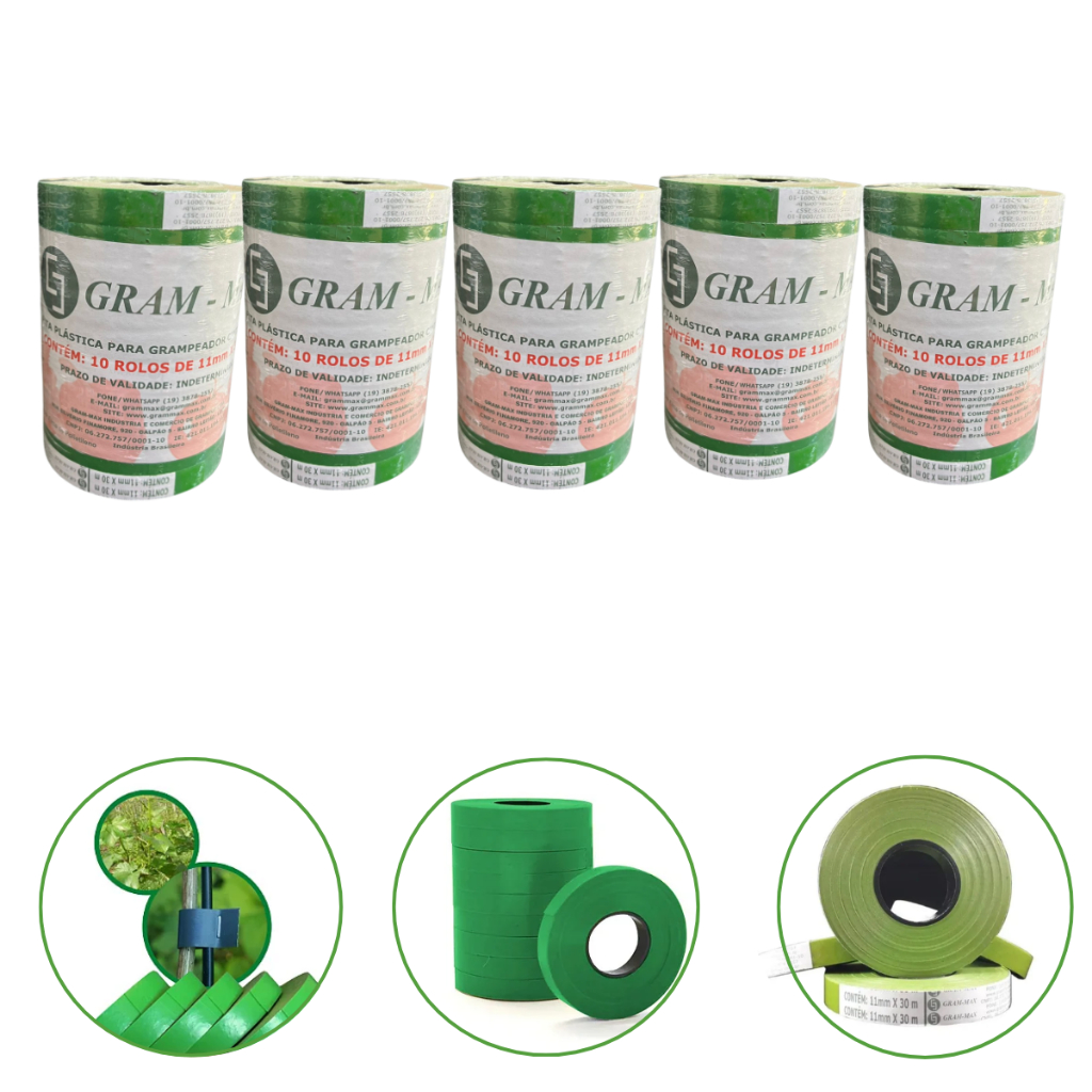 Kit 5 Unidades Fita Verde Para Grampeador Estufas Gram Max Jardim 50 Rolos
