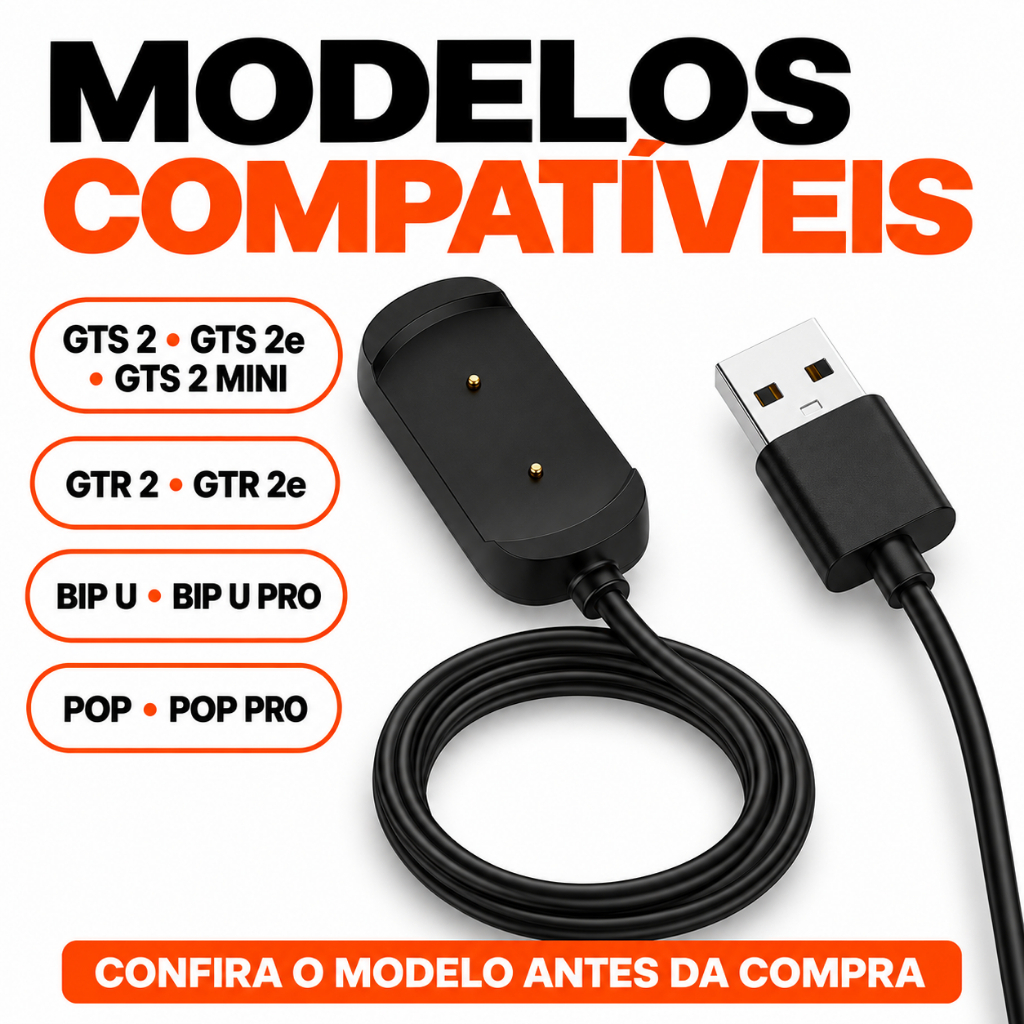 Cabo Carregador Magnético USB 2 Pinos Compatível Amazfit GTS 2 Mini GTR 2 Bip U Pro Pop