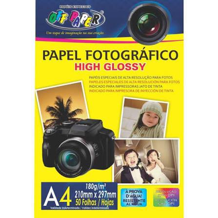 Pacote Papel Fotográfico A4 High Glossy 180g Resistente a Água Premium Off Paper