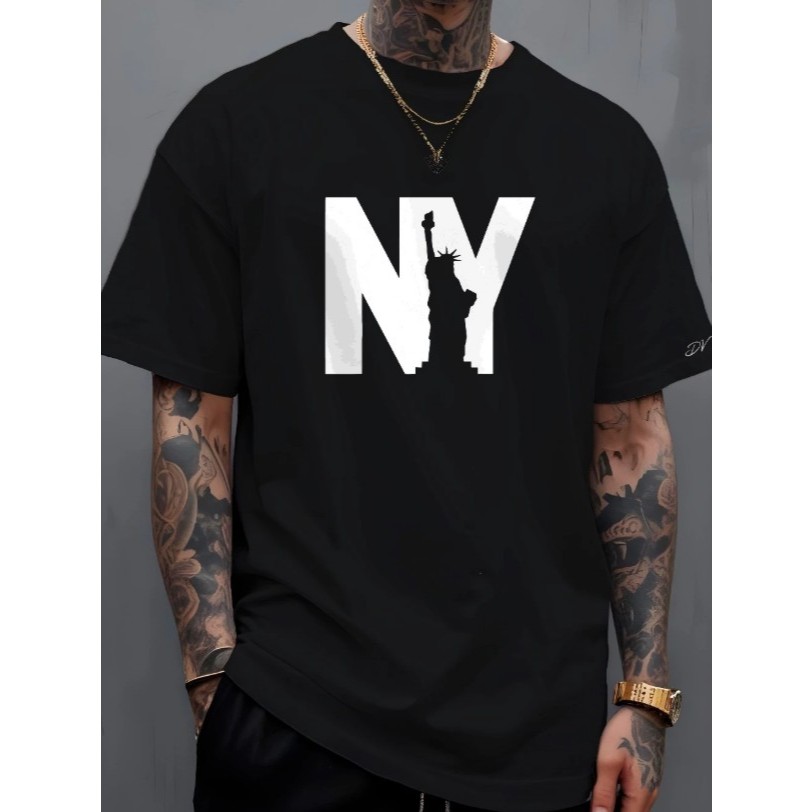 Camiseta Masculina NY LIBERTY Estilo Slim Camisa 100% Algodão Street Wear Estilosa
