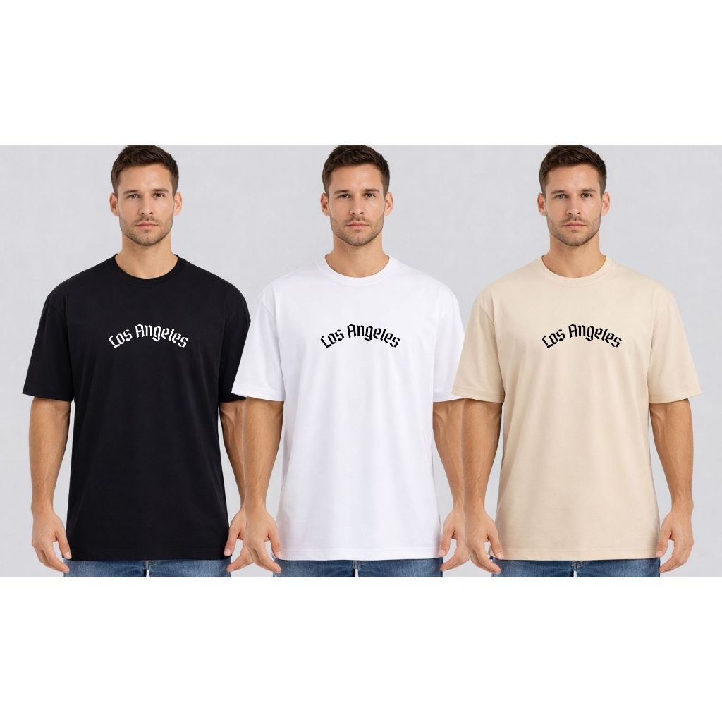 Kit 3 Camisetas Masculinas Los Angeles Street Wear 100% Algodão Slim Promoção Moda Urbana