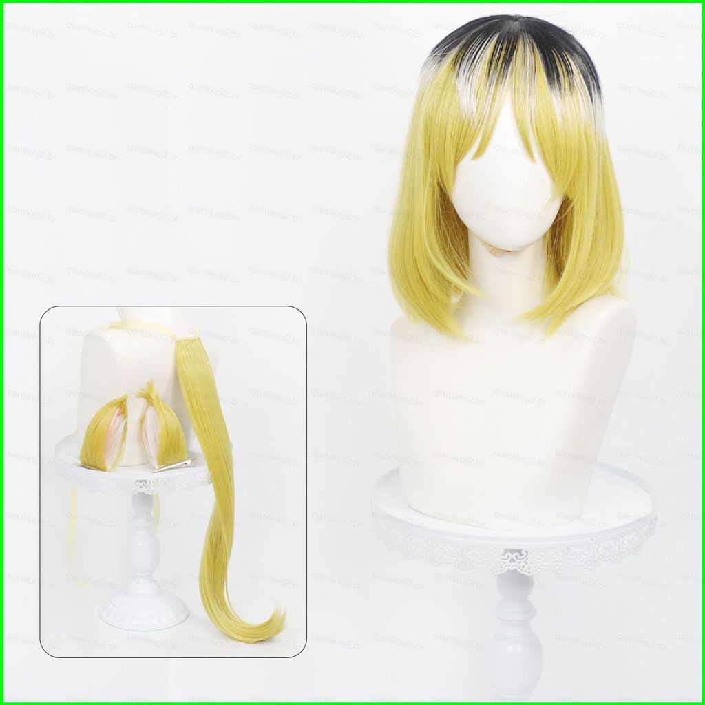 Chainsmoker Cat Etsushimaru Yakuko Peruca Cosplay Anime Couro Cabeludo Top Curto Gradiente Com Orelhas E Cauda