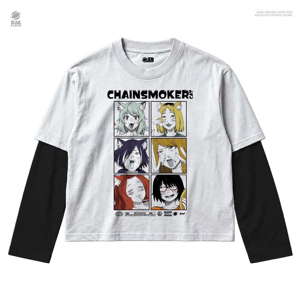 DJA Chainsmoker Cat Apartment Character Camiseta Manga Dupla Camada Longa Anime