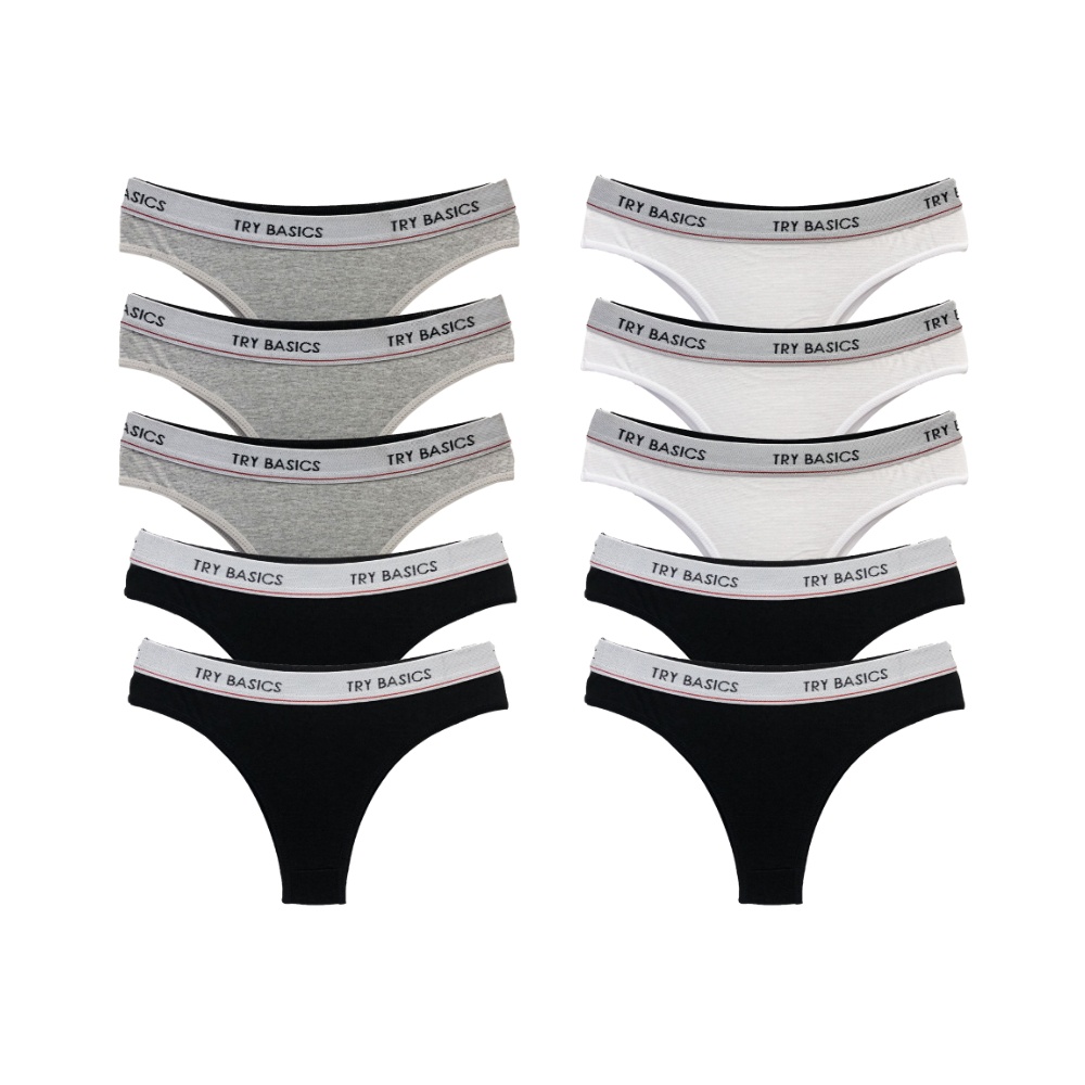 Kit 10 Calcinhas Tanga Cotton Algodão Confortável com Elástico Try Basics 04