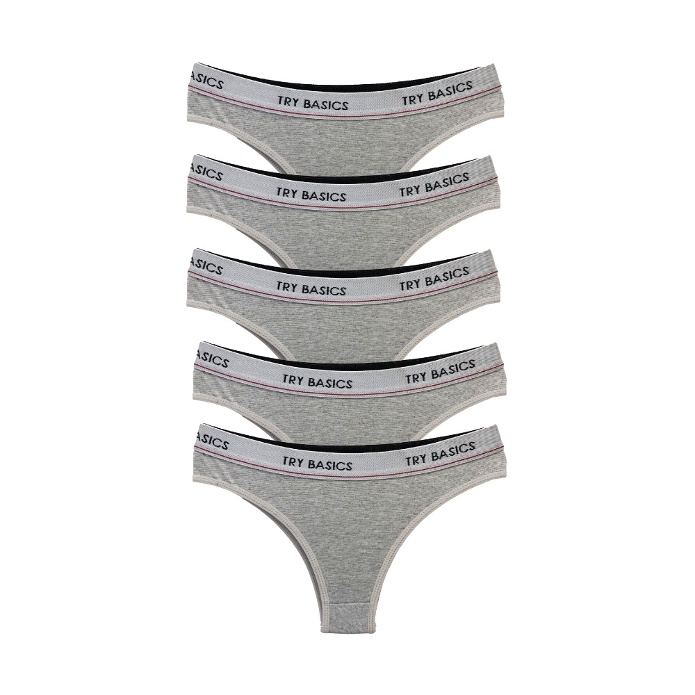Kit 5 Calcinhas Tanga Cotton Algodão Confortável com Elástico Try Basics