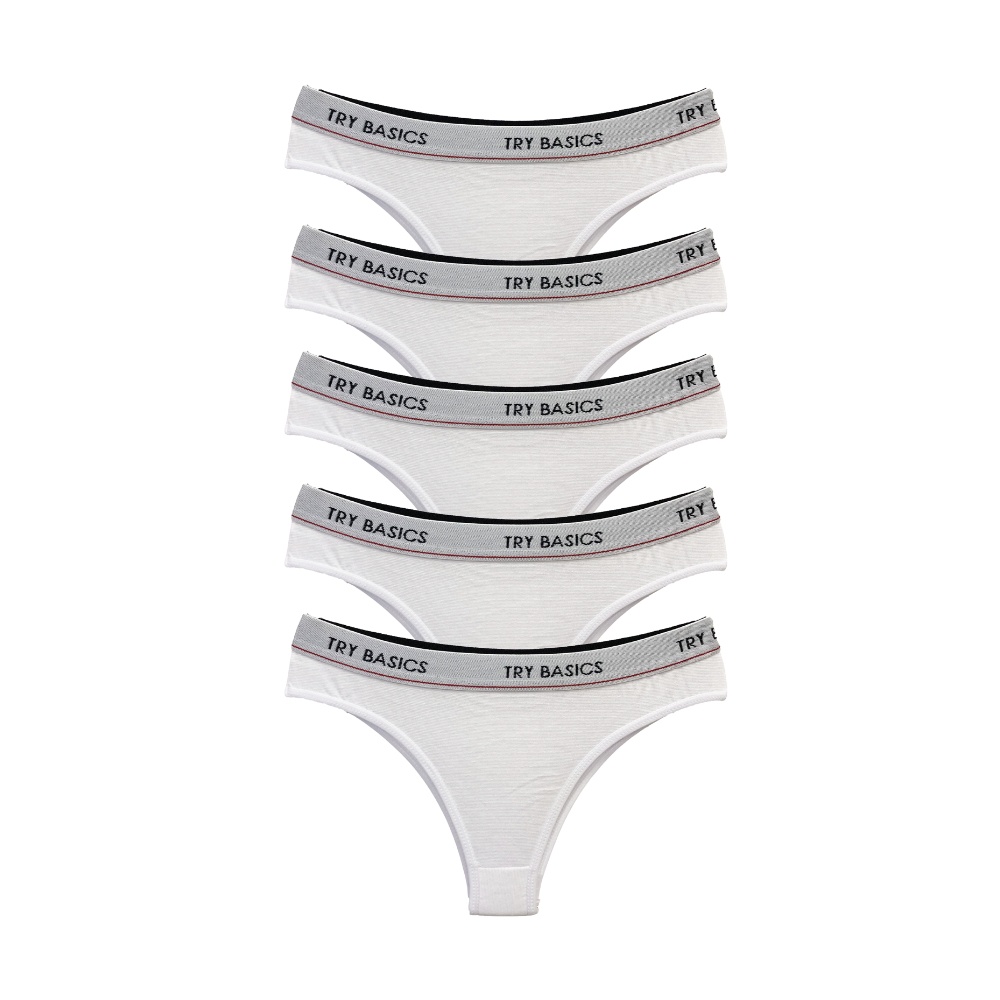 Kit 5 Calcinhas Fio Dental Cotton Algodão Confortável com Elástico Try Basics