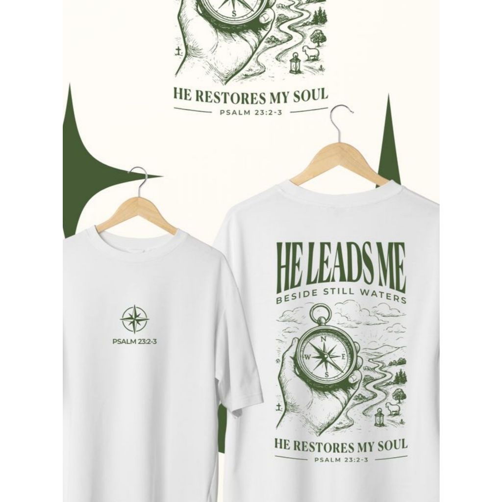 Camiseta Masculina Estampada com: He Leads Me  - 100% Algodão Manga Curta Gola Redonda Confortável Leve Casual