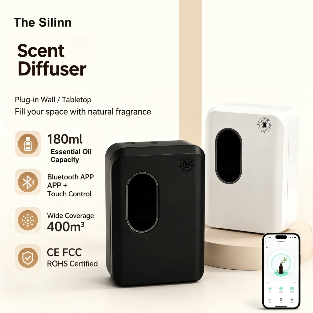 The Silinn Waterless Difusor De Óleo Essencial Fragrância Bluetooth Aromaterapia Ambientador Automático