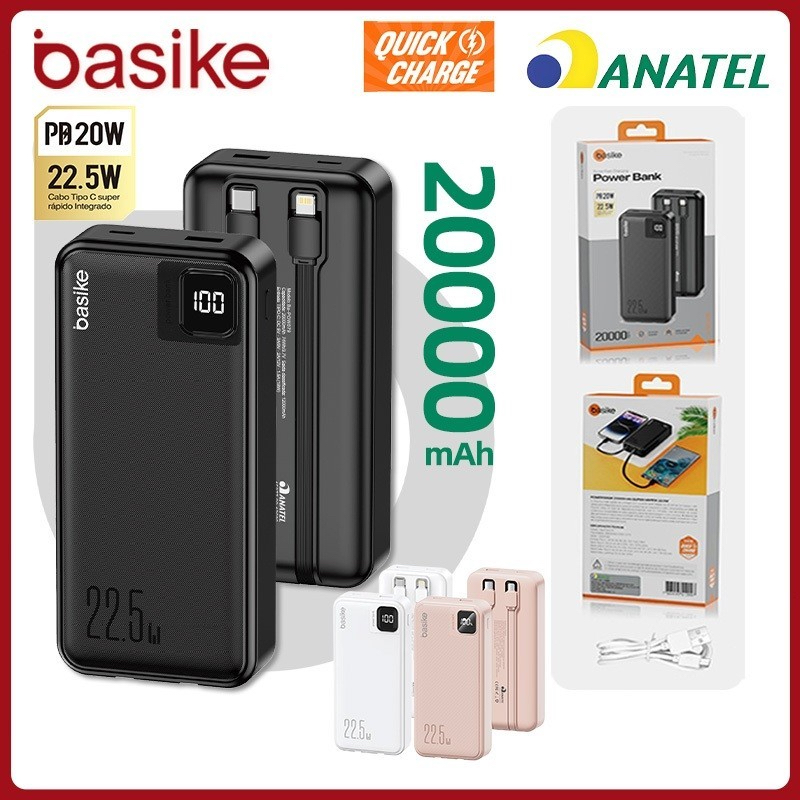 Basike Power Bank 20000mAh Carregador Portátil Bateria Externa para iPhone Samsung POW079