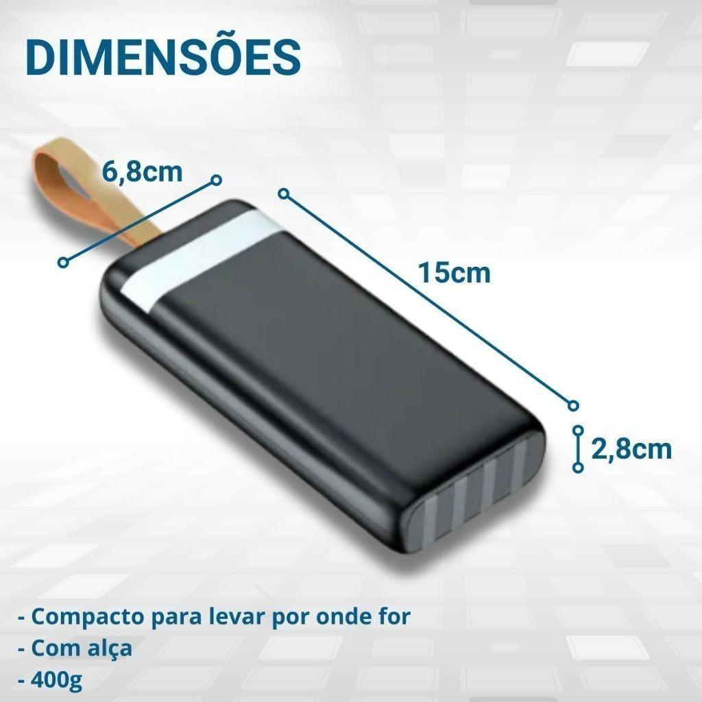 Carregador Portátil Power Bank 20000mah Para iPhone E Samsung Preto Universal