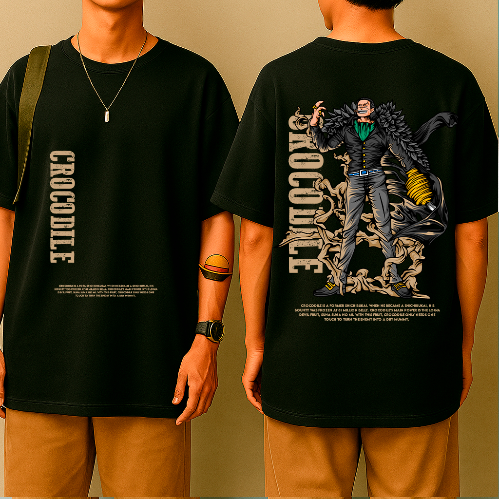 Camiseta Oversized Rei da Areia Crocodile – One Pirata, Mangá Deserto, Algodão Premium, Poder Secreto