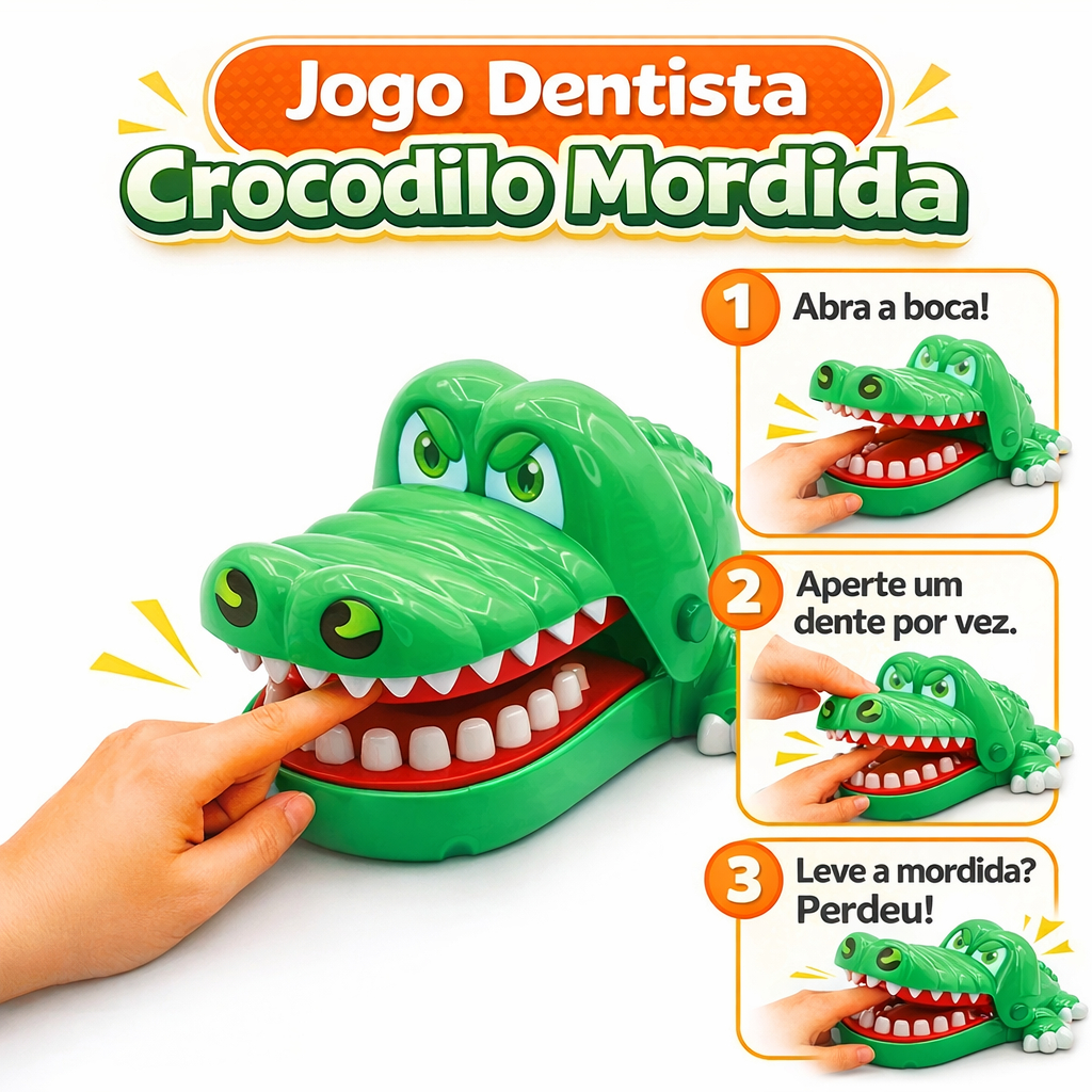 Crocodilo Dentista Jogo Boca Mordida Morde Dedo Brinquedo Jacaré Roleta Pegadinha Infantil Festa 3+