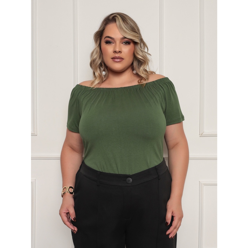 Blusa Ciganinha Plus Size Feminina Manga Curta Ombro a Ombro Decote Casual Assimétrico Dia a Dia