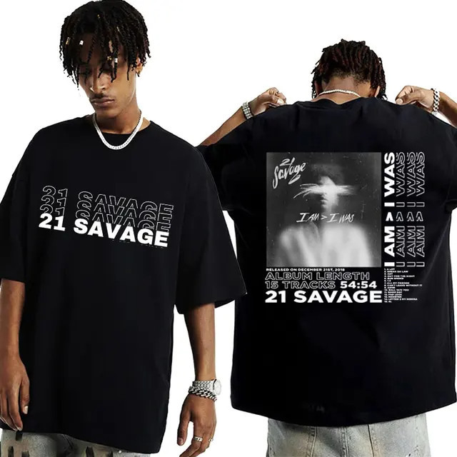 Camiseta Simples 21 Savage  Blusa Unissex Algodão Gola Redonda Álbum I Am > I Was Streetwear