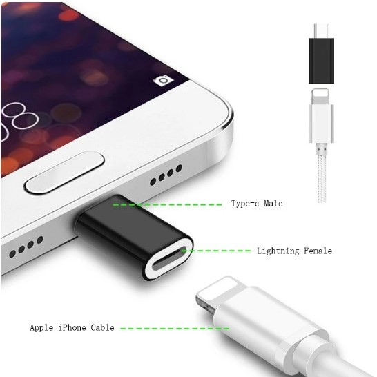 Mini Adaptador LIGHTNING p/Tipo-C, 8 Pinos Fêmea para Tipo-C Macho, Conector de Carregamento e dados.