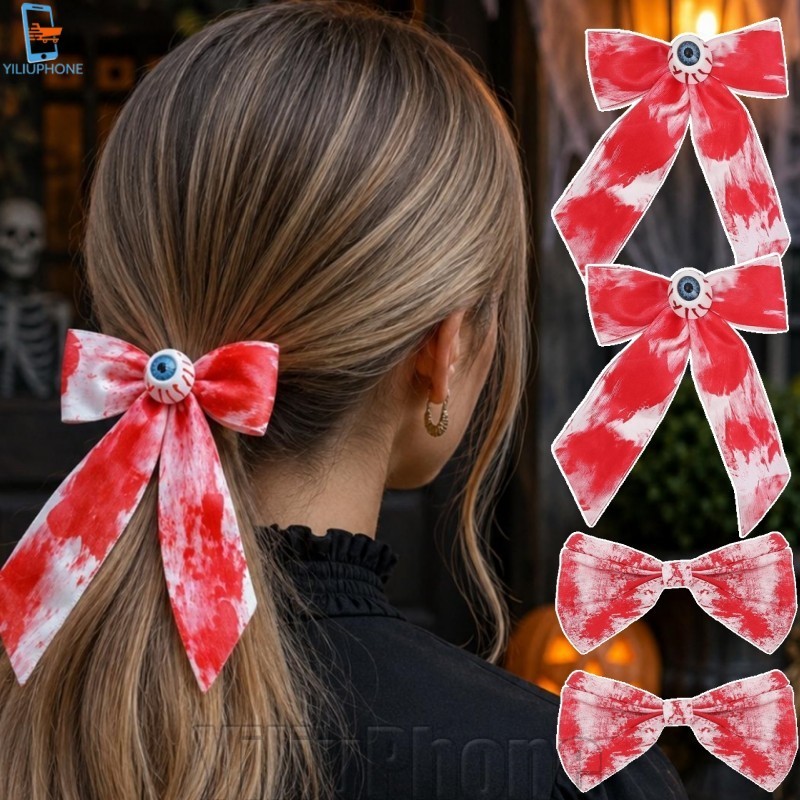 [Bless] 2-1Pc Grampo De Cabelo Com Laço Estampa De Mancha De Sangue-Acessórios-Sangrento-Chapéu De Cosplay De Halloween-