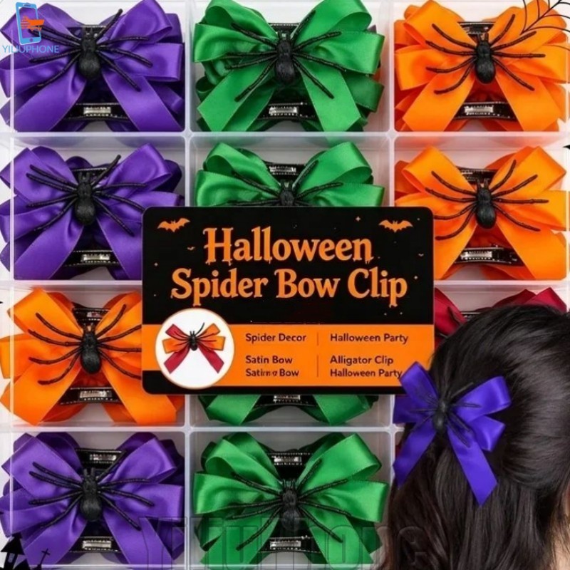 [Bless] 4-1Pc Grampo De Cabelo Com Laço De Aranha De Halloween-Clipe De Franja Lateral Gótica-Chapéu Acessórios De Festa