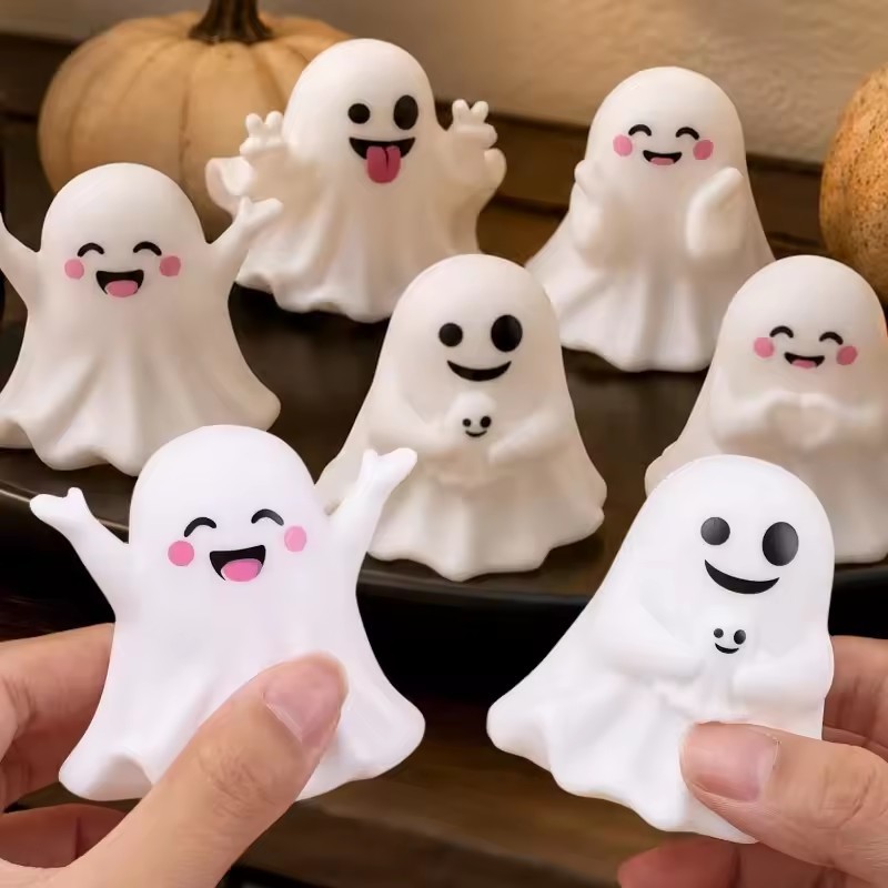 3-1Pc Mini Fantasma Decoração De Halloween Resina Bonito Branco Estatueta Assustador Mesa Estátua Bolo Festivo Topper Qu
