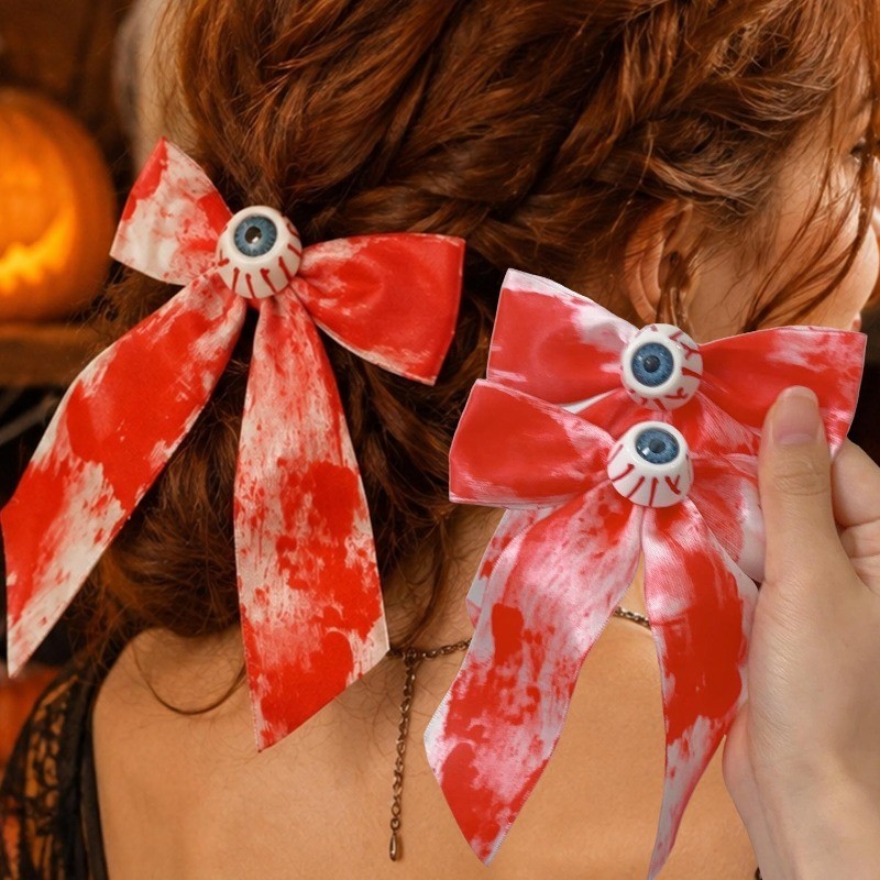 2-1Pc Grampo De Cabelo Com Laço Estampa De Mancha De Sangue-De Globo Ocular-Acessórios-Chapéu De Cosplay De Halloween Sa