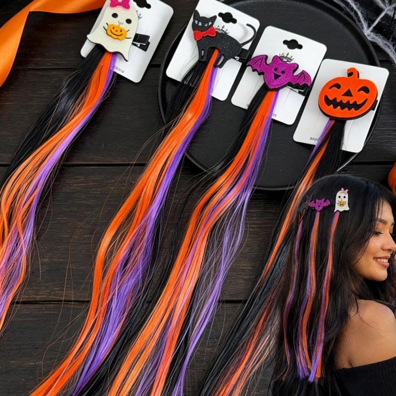 4-1Pc Grampo De Cabelo Para Peruca De Rabo De Cavalo De Halloween-Clipe De Borda De-Acessórios-Extensões Coloridas-Gramp