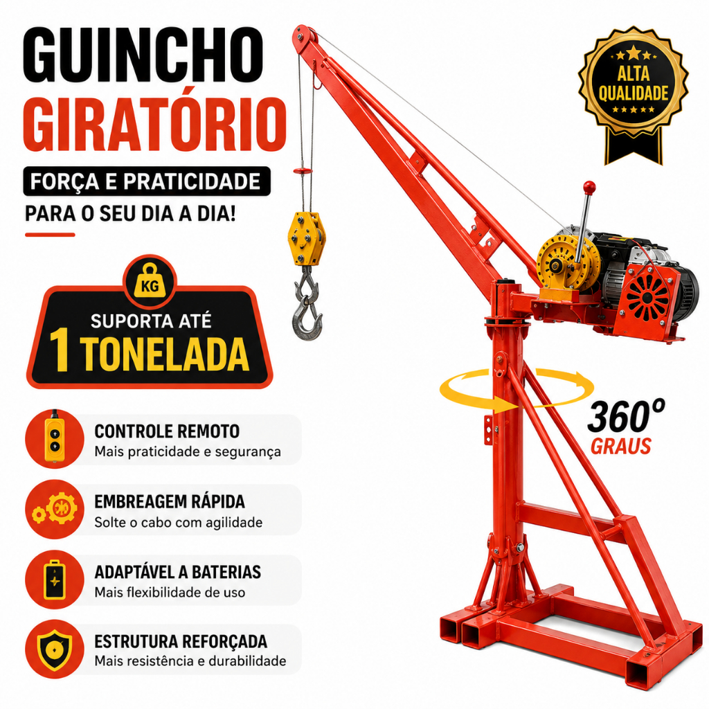 Mini Grua Guincho Caminhão Caminhonete Adaptável 1000KG Cabo Aço 30 Metros Entrega Rápida Obra Guindaste Importado