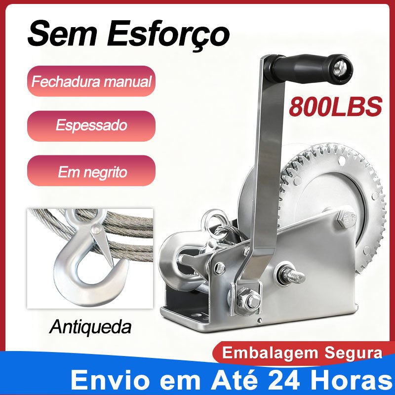 Guincho Manual Catraca 360Kg Com Cabo de Aço Reforçado 7,5m Para Lancha Barco Jet Ski Carreta Reboque Resistente