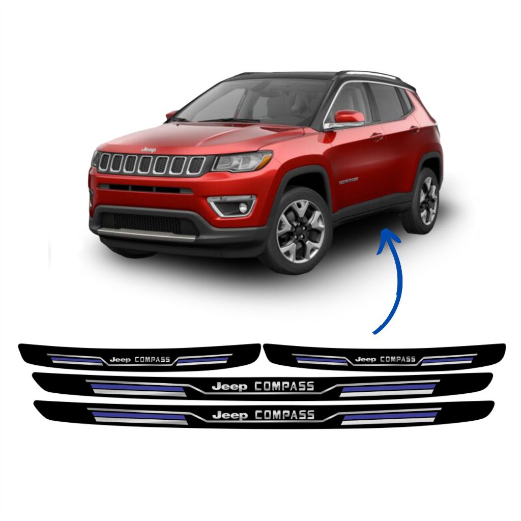 Soleira Protetor Porta JEEP COMPASS 4 Unid Resinada Adesivo SPORT FINA AZUL