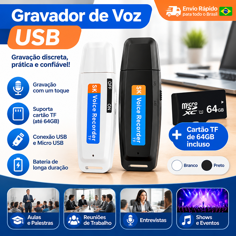 16GB/32GB/64GB Portátil USB Gravador De Voz De Áudio Digital Profissional Mini Alimentado Por Ditafone