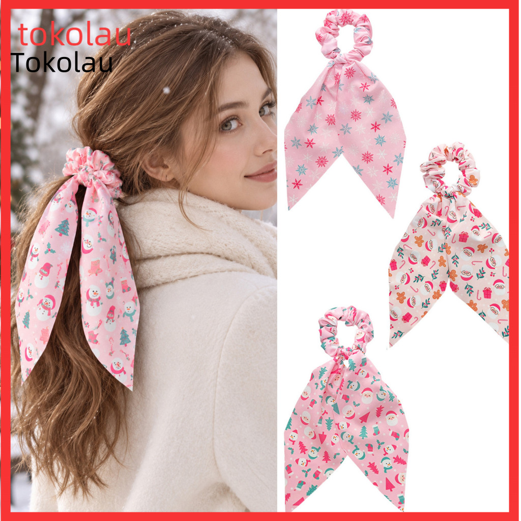 Christmas Hair Accessories for Women Non Slip Ponytail for Wear Pink Ribbon Tie for – Soft Elastic Holder with Long fo
