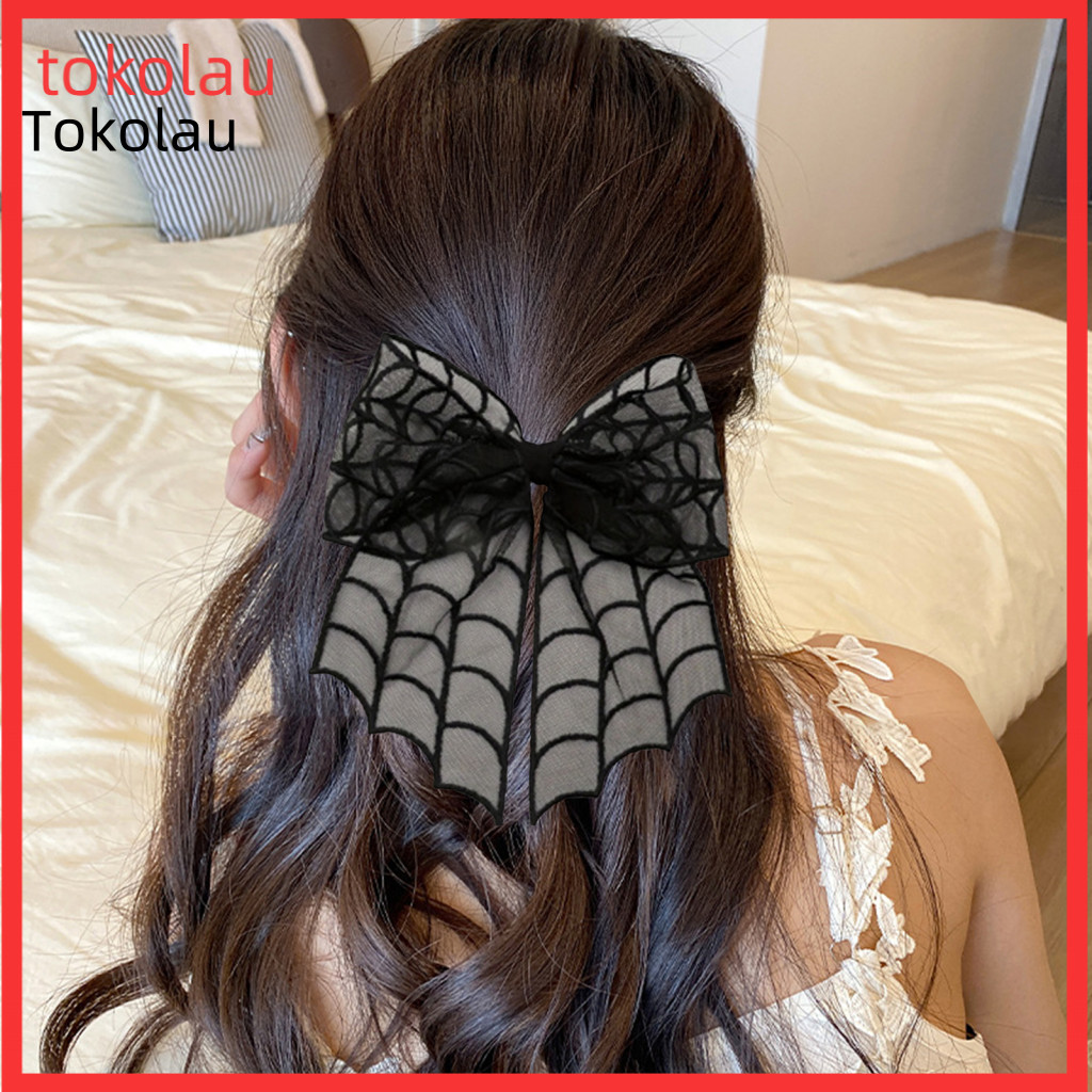 Spider Web Hair Accessories Halloween Women Clip Strong Grip Non-slip Punk Style Bats Webs Pattern Hairpin Stylish for P