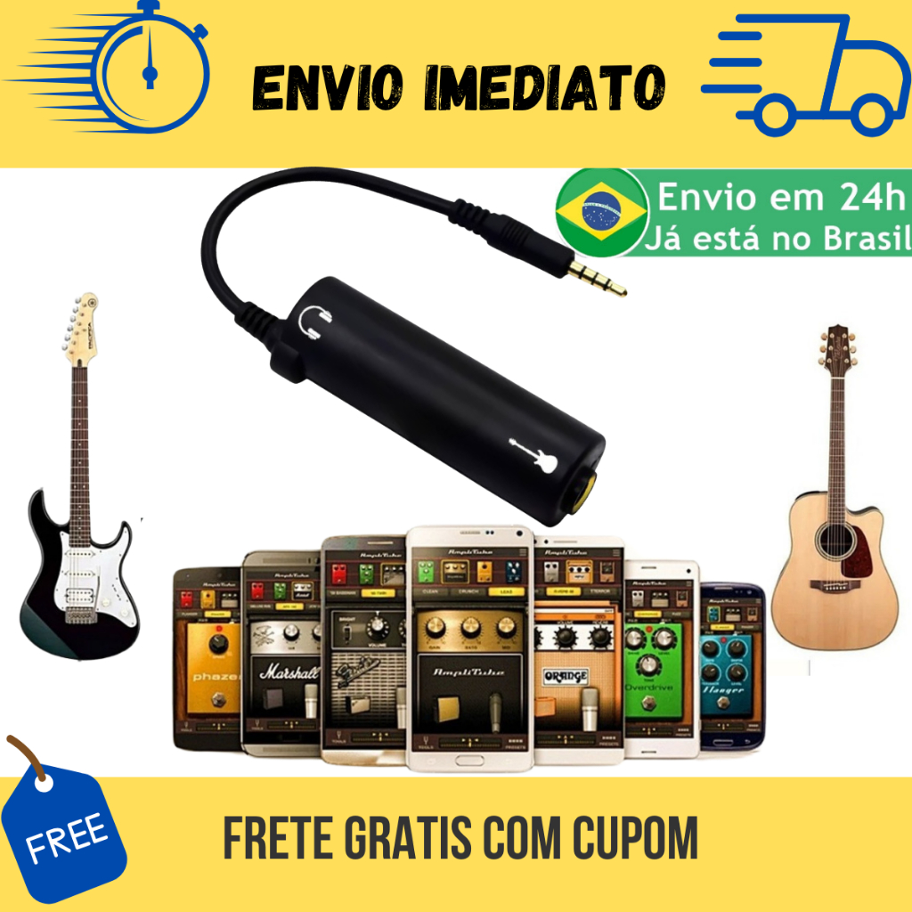 Adaptador Conversor Interface De Áudio irig para Guitarra Baixo Microfone Live Android iPhone