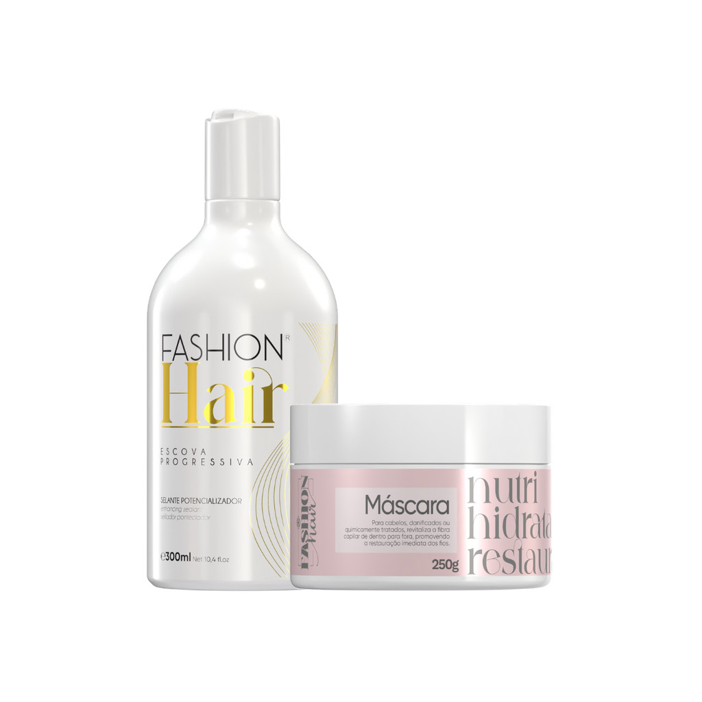 Kit Escova Progressiva 300g Fashion Hair Linha Gold + Máscara Hidratante 250g