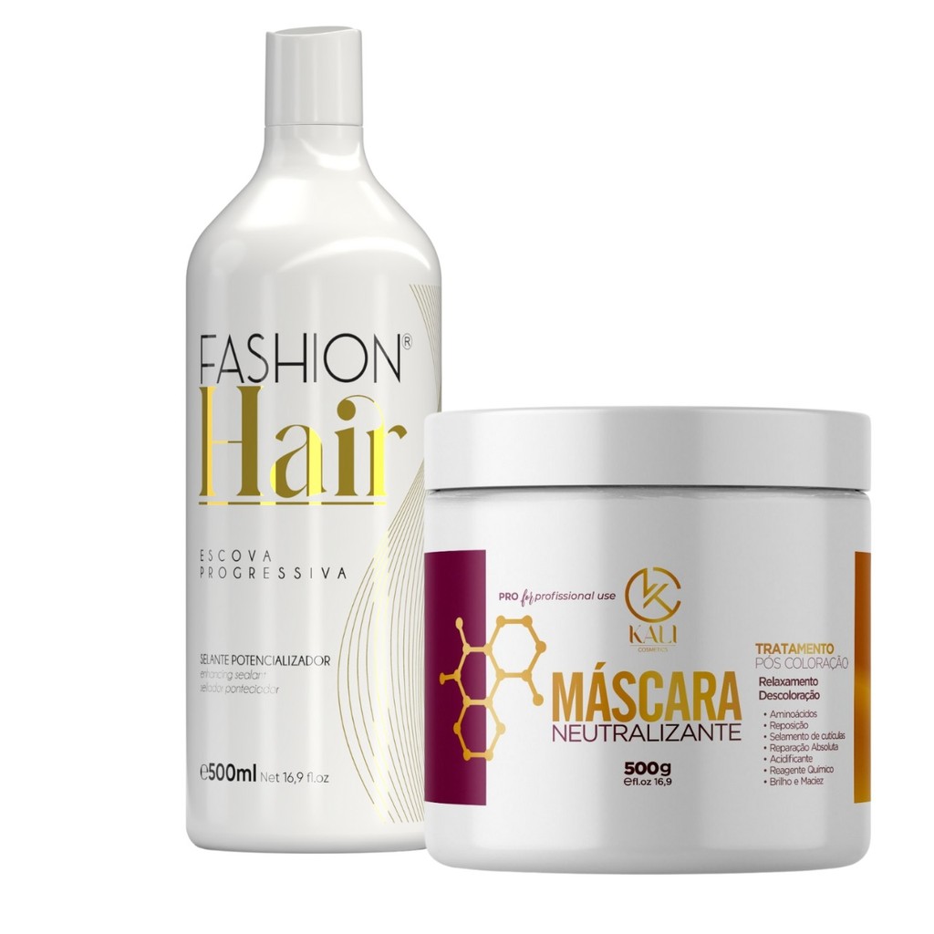 Kit Escova Progressiva 500ml Fashion Hair Linha Gold + Máscara Neutralizante 500g