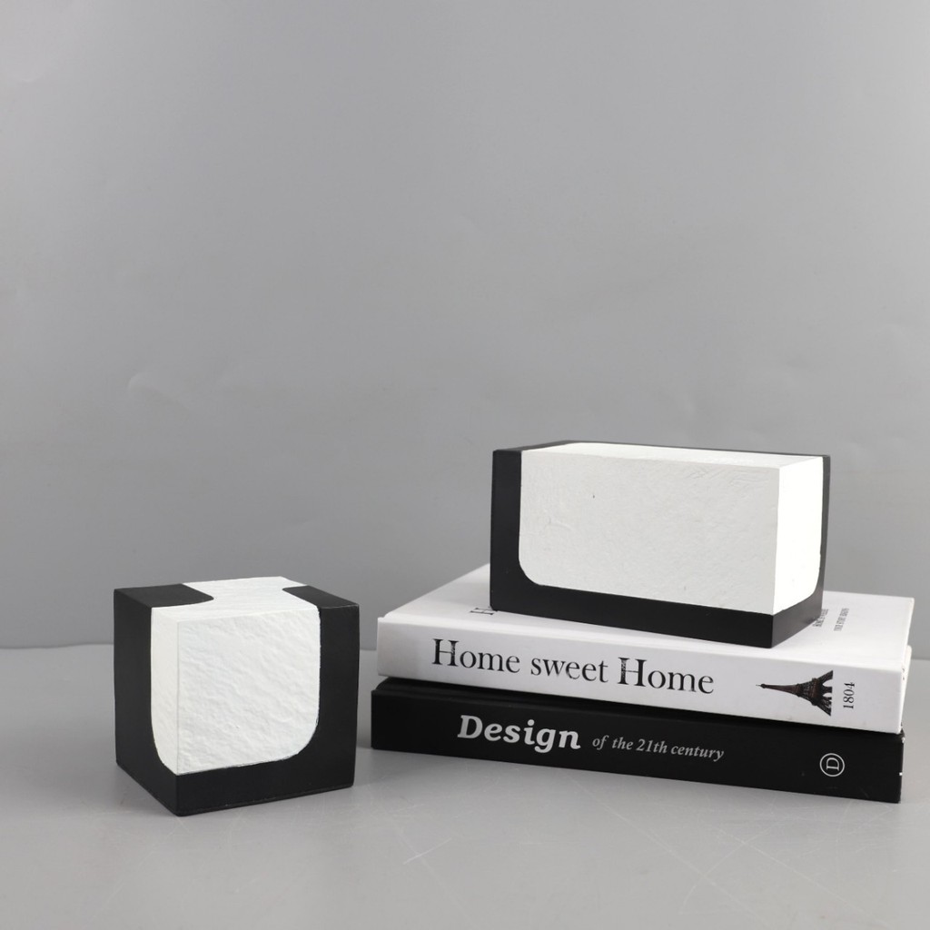 7FXM Modern minimalist resin black and white color-blocked square tabletop decoration, suitable for living rooms, bedroo