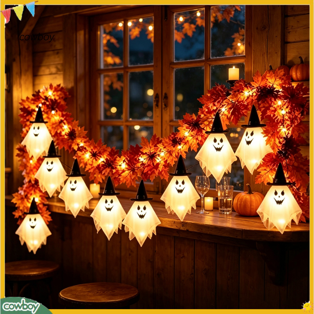 70 Inch Halloween Led Ghost Garland Battery Operated Spooky String Lights with Maple Leaves Perfect for Home Party Firep