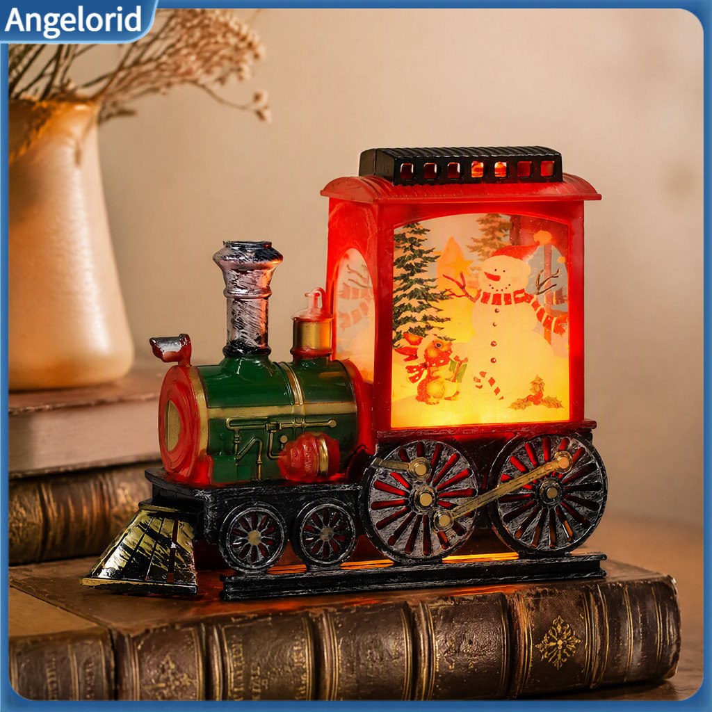 Christmas Train Ornament Battery Operated Snow with Led Light Winter Globe Decoration Swirling for Home