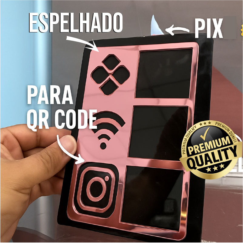 Placa Pix de Acrílico Espelhado QR Code